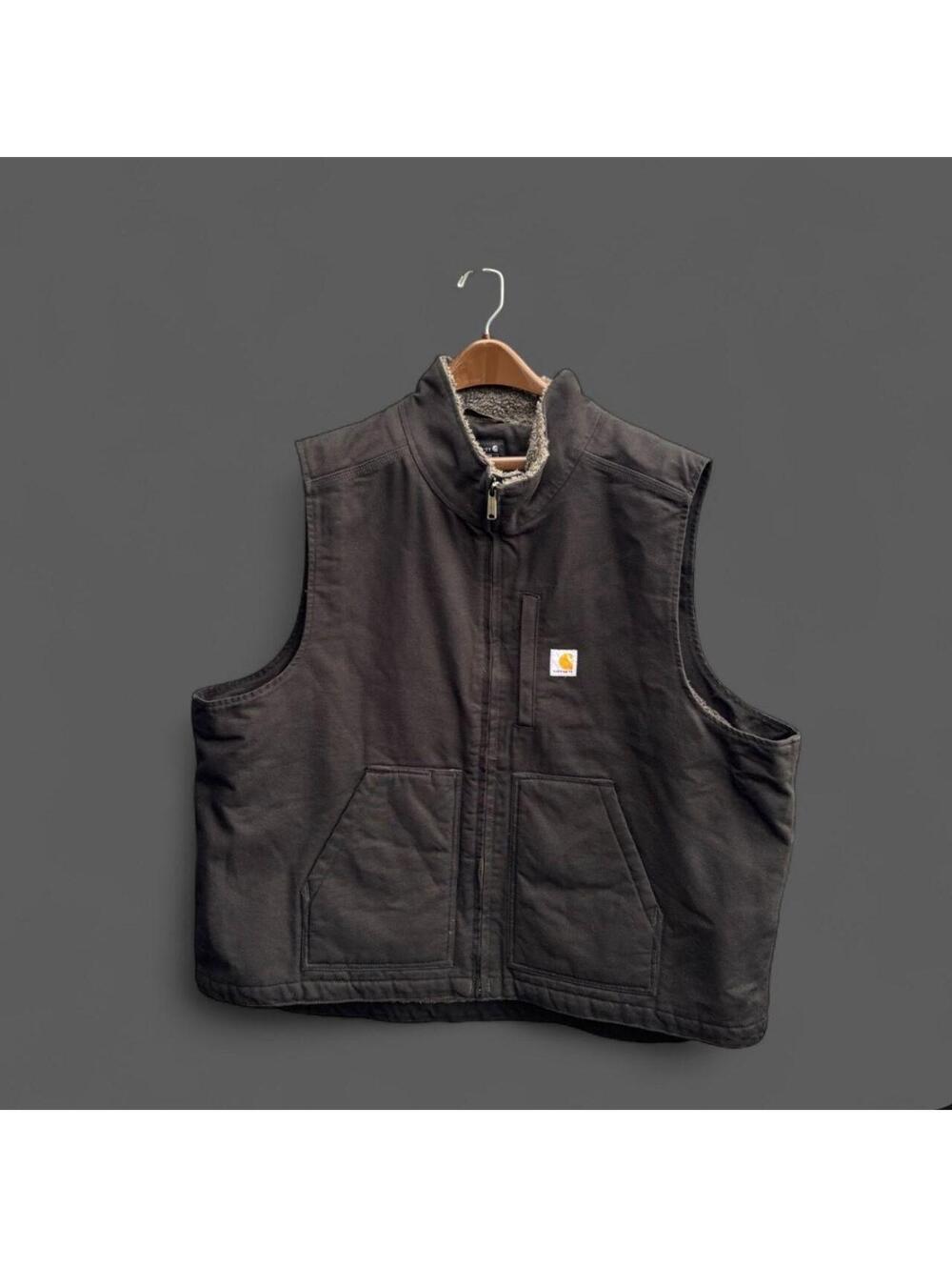 Carhartt Dark Grey Canvas Fleece Lined Workwear Vest